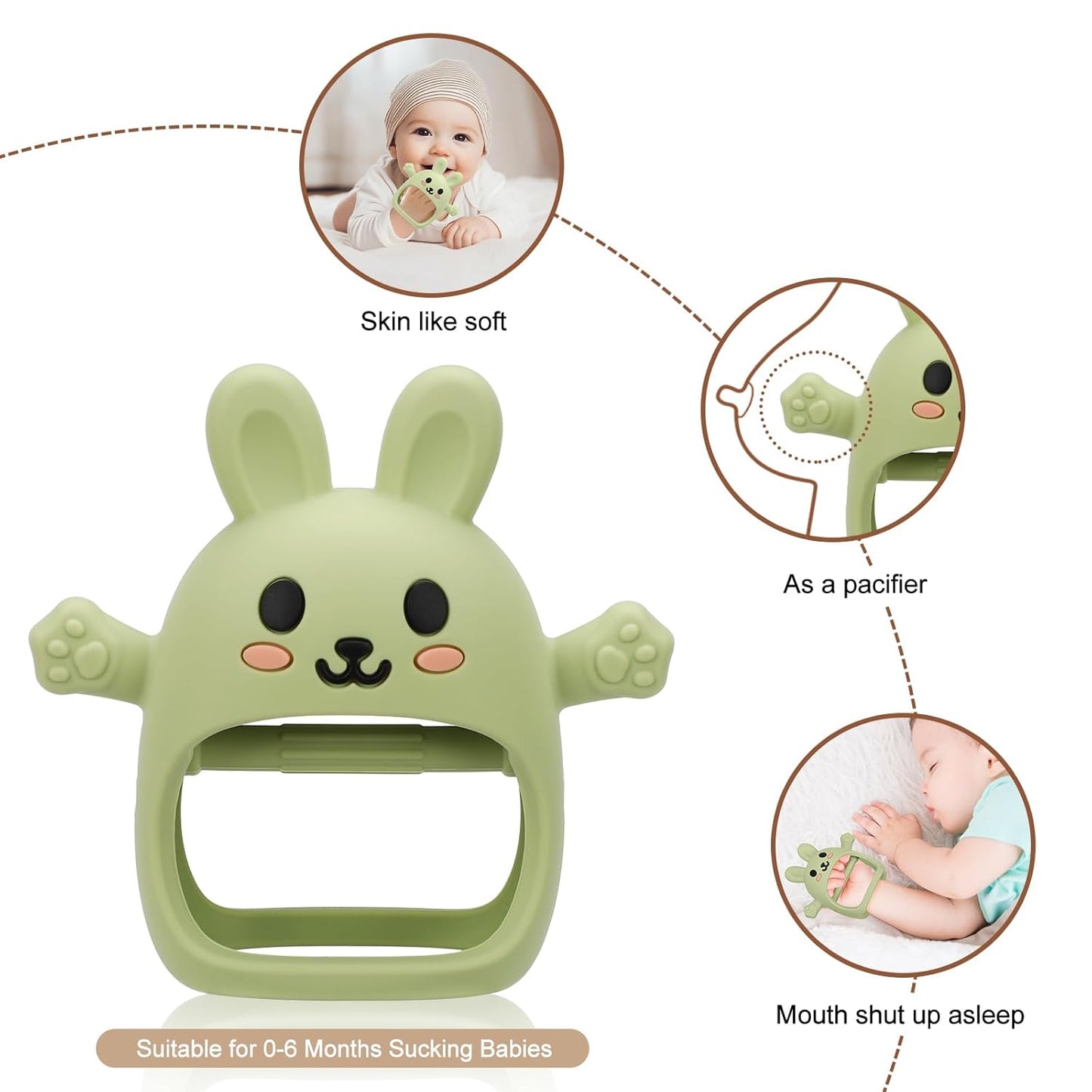 2 Pack Baby Teething Toy for 3-6 6-12 Months, Silicone Bunny Teething Mitten, Anti Drop Wrist Hand Baby Teethers 0 3 6 9 12 Months for Babies Sucking Needs