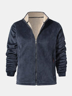 mens thicken fleece lined velour stand collar solid warm overcoats with pocket