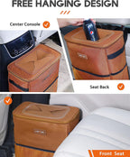 HOTOR Car Trash Can, 3-Gallon Ultra-Large Car Garbage Can, 100% Leakproof &amp; Waterproof Trash Can for Car, Multipurpose Car Trash Bin with Adjustable Straps, Magnetic Buckles, Mesh Pockets (Brown)