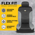 Caterpillar Flexfit Automotive Seat Covers for Cars Trucks and SUVs (Set of 2) – Black Seat Covers for Front Seats, Seat Protectors with Gray Honeycomb Trim, Auto Interior Covers