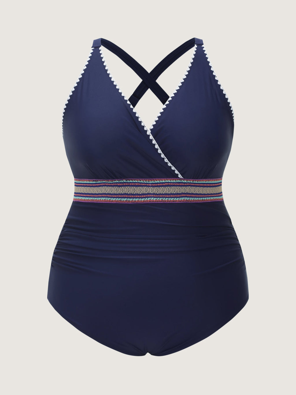 Embroidered Edges Ruched One-Piece Swimsuit