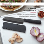 KitchenAid Classic Ceramic Santoku Knife with Custom-Fit Blade Cover, Sharp Kitchen Knife, Dishwasher-Safe, 5-inch, Black