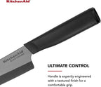 KitchenAid Classic Ceramic Santoku Knife with Custom-Fit Blade Cover, Sharp Kitchen Knife, Dishwasher-Safe, 5-inch, Black