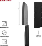 KitchenAid Classic Ceramic Santoku Knife with Custom-Fit Blade Cover, Sharp Kitchen Knife, Dishwasher-Safe, 5-inch, Black