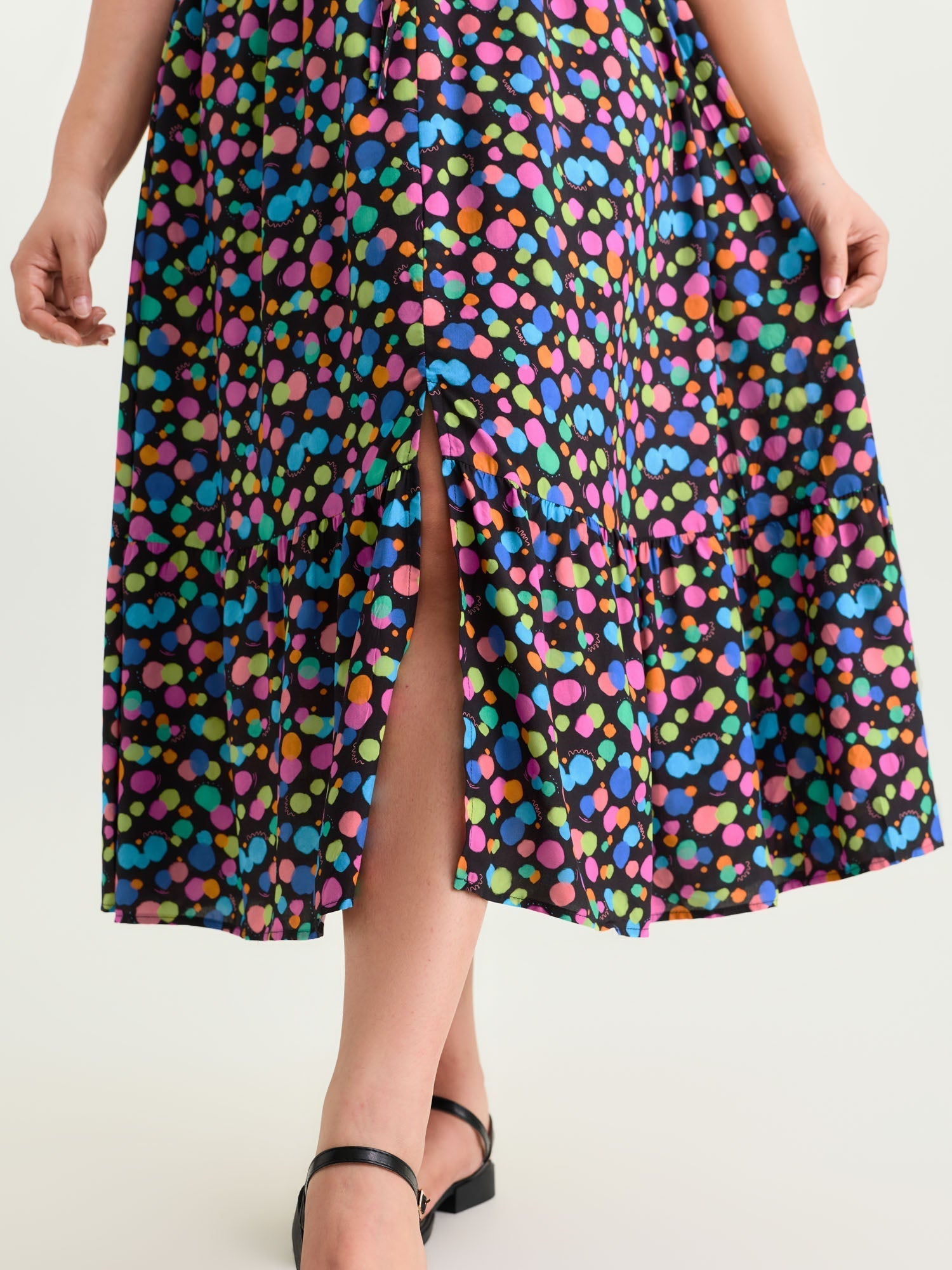 Multi-Color Polka Dots Print Midi Dress