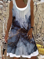 Round Neck Print Stitching Shift Dress