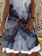 Round Neck Print Stitching Shift Dress