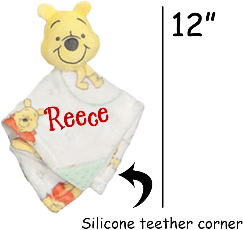 Baby Personalized Blanket Set 2 Piece Lovey and Teether Snuggler with Large Blanket for Newborn Nursery Decor (Yellow Winnie The Pooh)