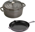 Staub Cast Iron 3-pc Cocotte and Fry Pan Set-Graphite Grey, Made in France