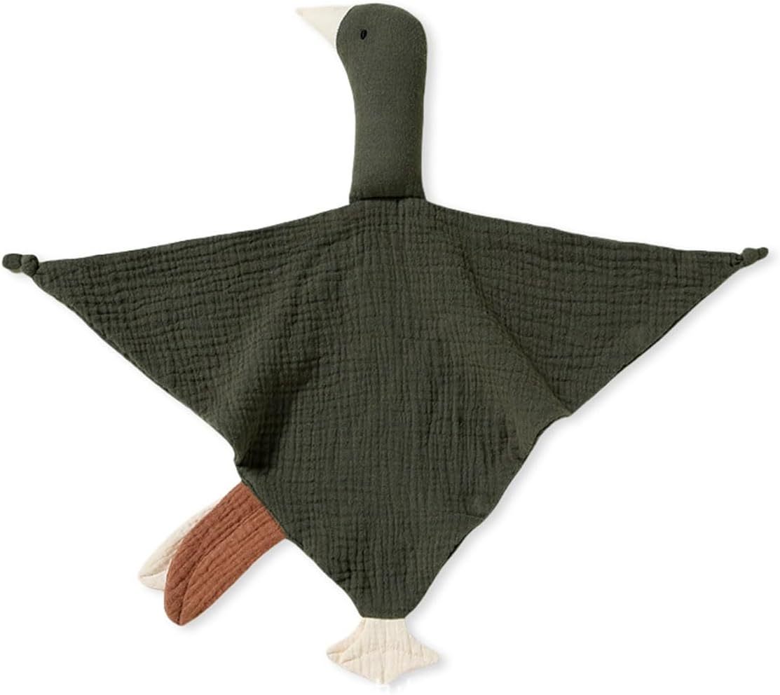 Goose Lovey Muslin Cotton Baby Blanket, Soft Breathable Lovies for Babies, Muslin Fabric for Comfortable Sleep & Play(Black Green)