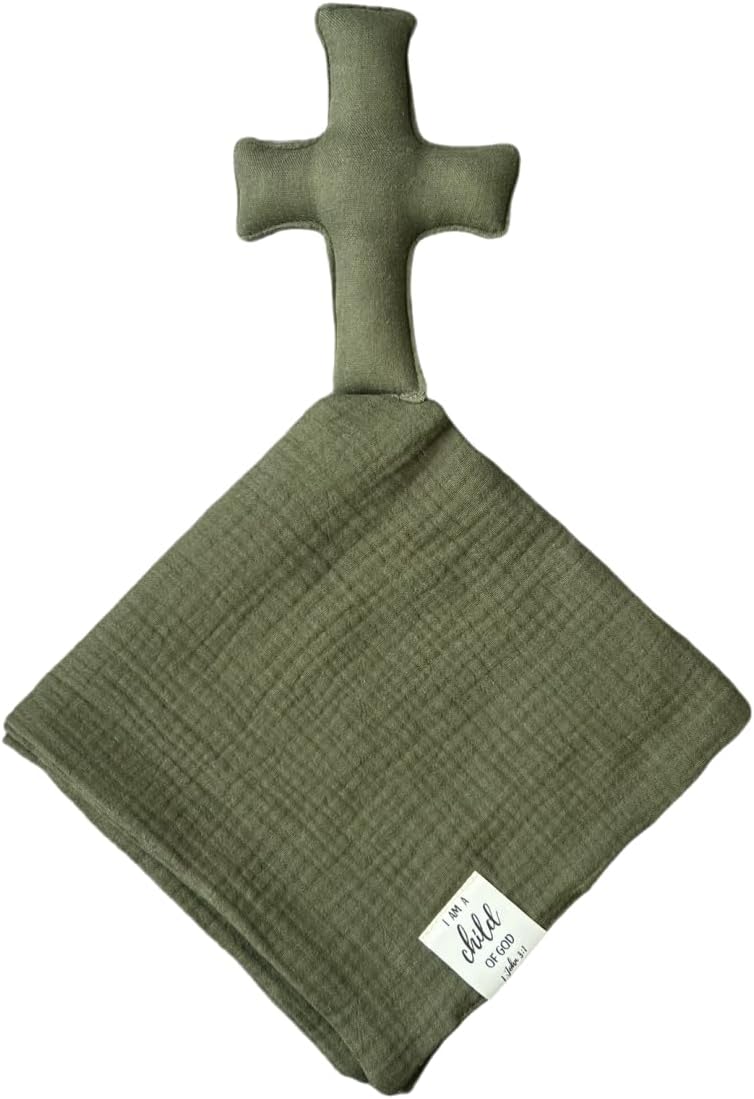 Cross Lovey, Cross Security Blanket, Christian Lovey, Christian Baby Gift, Baptism Gift, Easter Gift, Newborn Baby Gift, Blessing Blanket, Christian Gift (Olive)