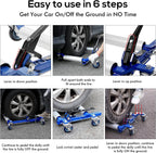 WEIZE Car Wheel Dolly, Heavy Duty Self Loading Dolly with Ratcheting Foot Pedal, 1300lbs Capacity, Set of 4
