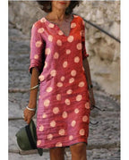 Casual Polka Dot Shirt V-Neckline Shift Dress