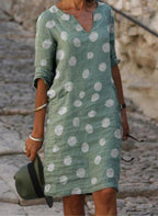 Casual Polka Dot Shirt V-Neckline Shift Dress