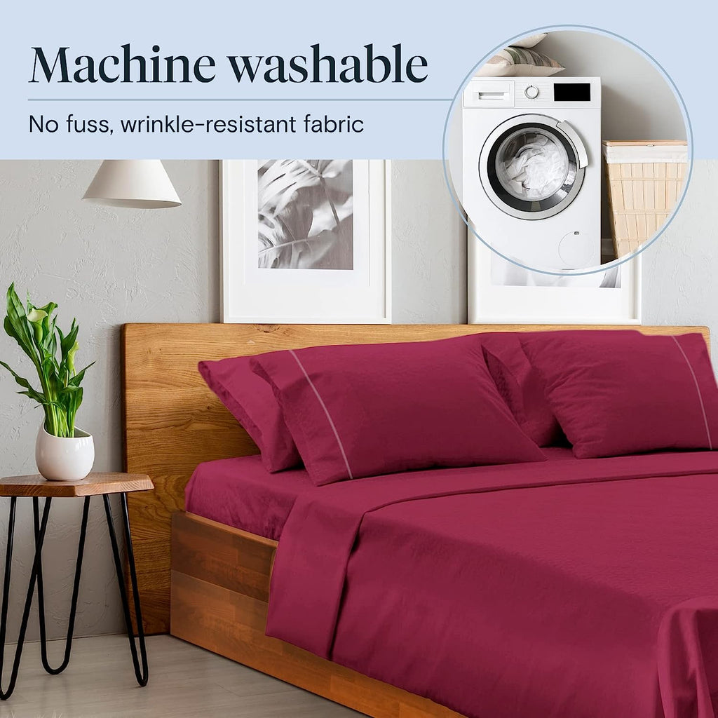 LuxClub Twin XL Sheets Set - Soft Twin Bed Sheets for Boys and Girls, 4 PC Deep Pockets 18" Eco Friendly Wrinkle Free Kids Fitted Sheets Machine Washable Hotel Bedding Silky Soft - Burgundy Twin XL