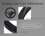 Car Steering Wheel Cover,Anti-Slip, Safety, Soft, Breathable,Heavy Duty, Thick,Full Surround,Sports Style (Black with Light Blue Line)