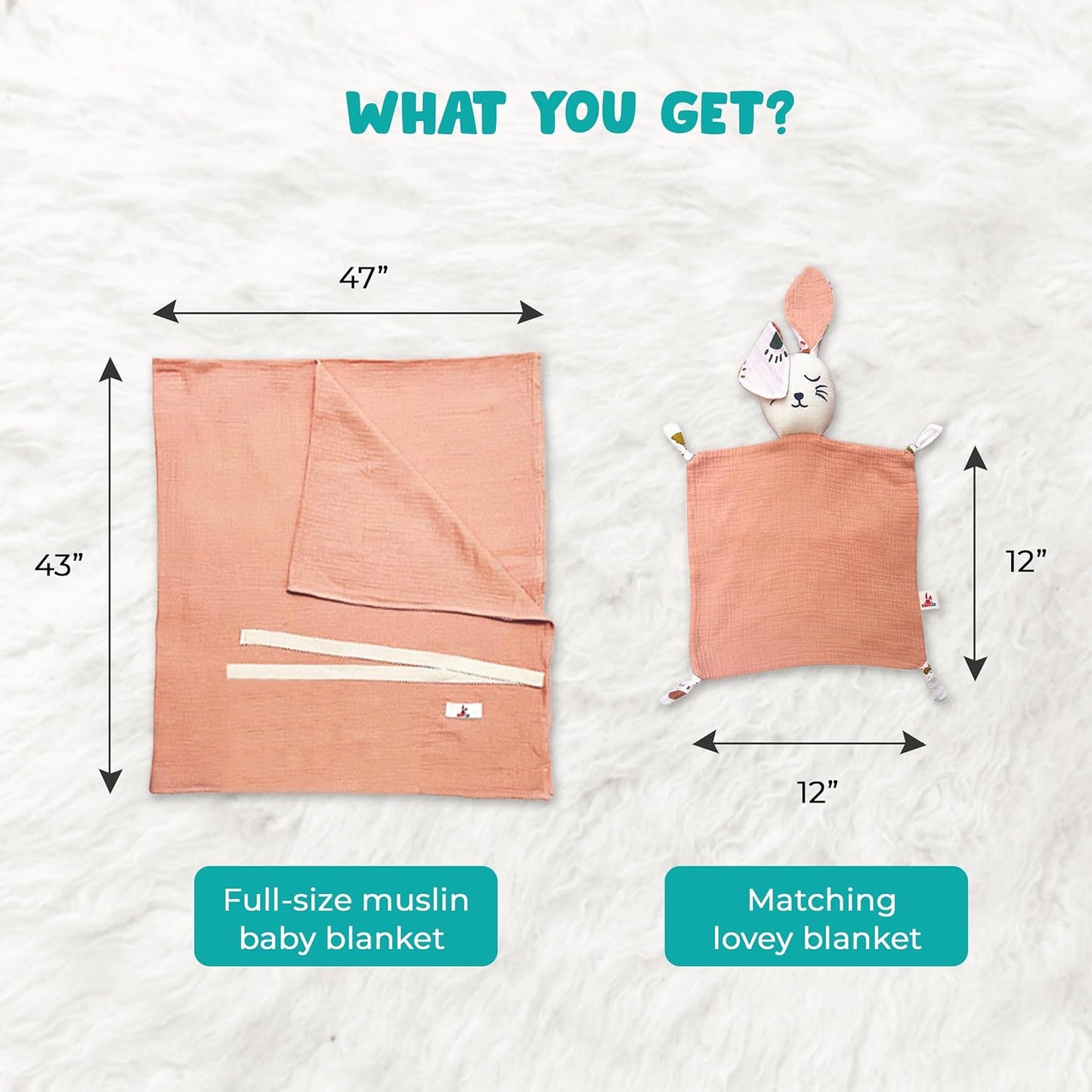 Baby Muslin Swaddle Blanket & Muslin Lovey Set – Soft Breathable 100% Cotton Muslin Security Blanket – Lovies for Babies, Boys & Girls – Perfect Set for Newborn