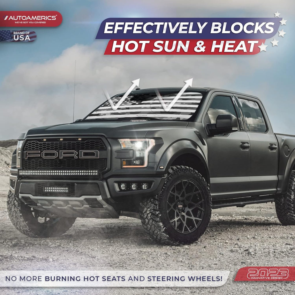 Autoamerics 1-Piece Windshield Sun Shade Gray Camo American Flag USA  - Foldable Car Front Window Sunshade for Most Sedans SUV Truck - Blocks Max UV Rays and Keeps Your Vehicle Cool - X-Large