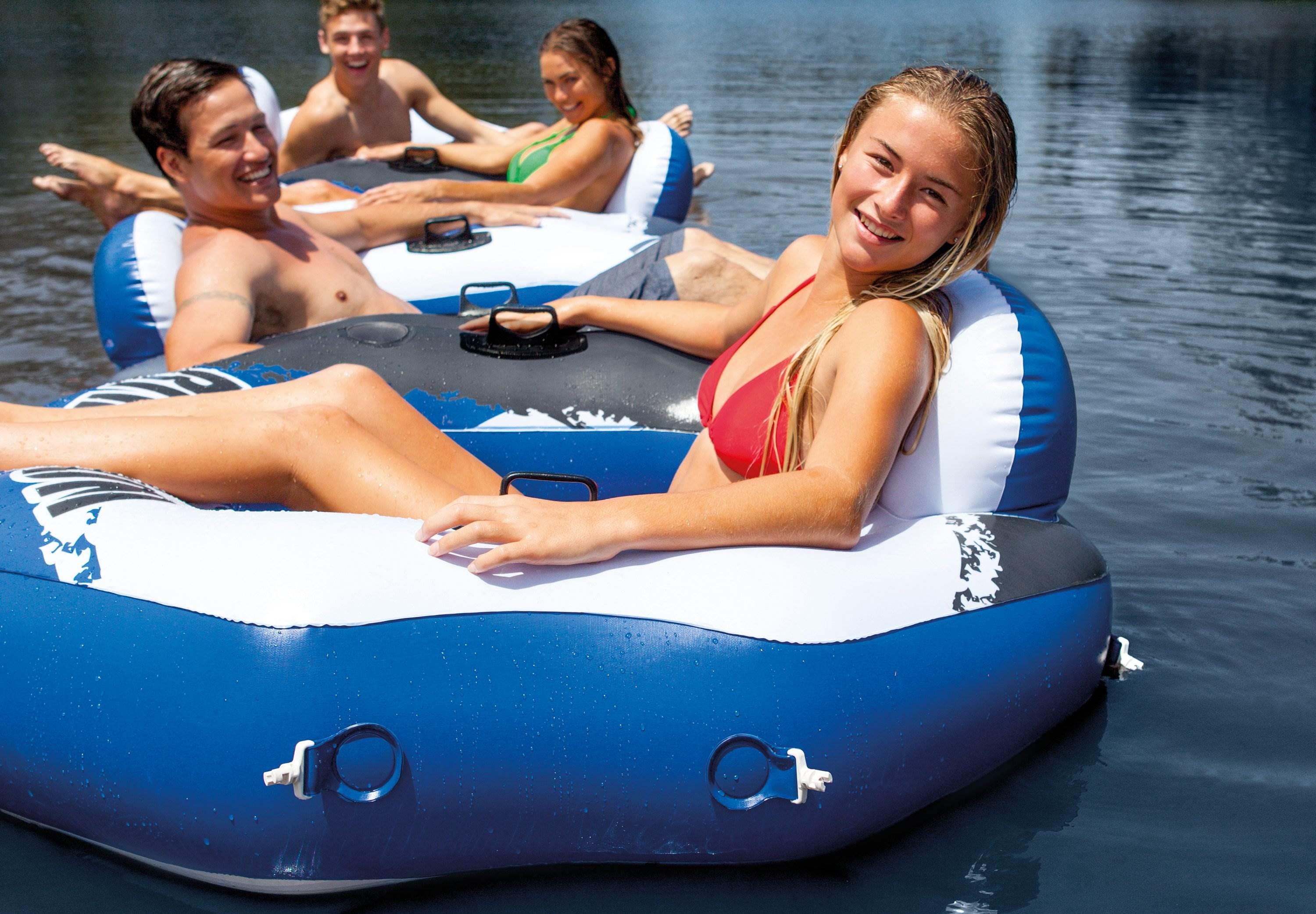 River Run Connect LounInflatable Floating Water Tube (6 Pack) &amp; Cooler