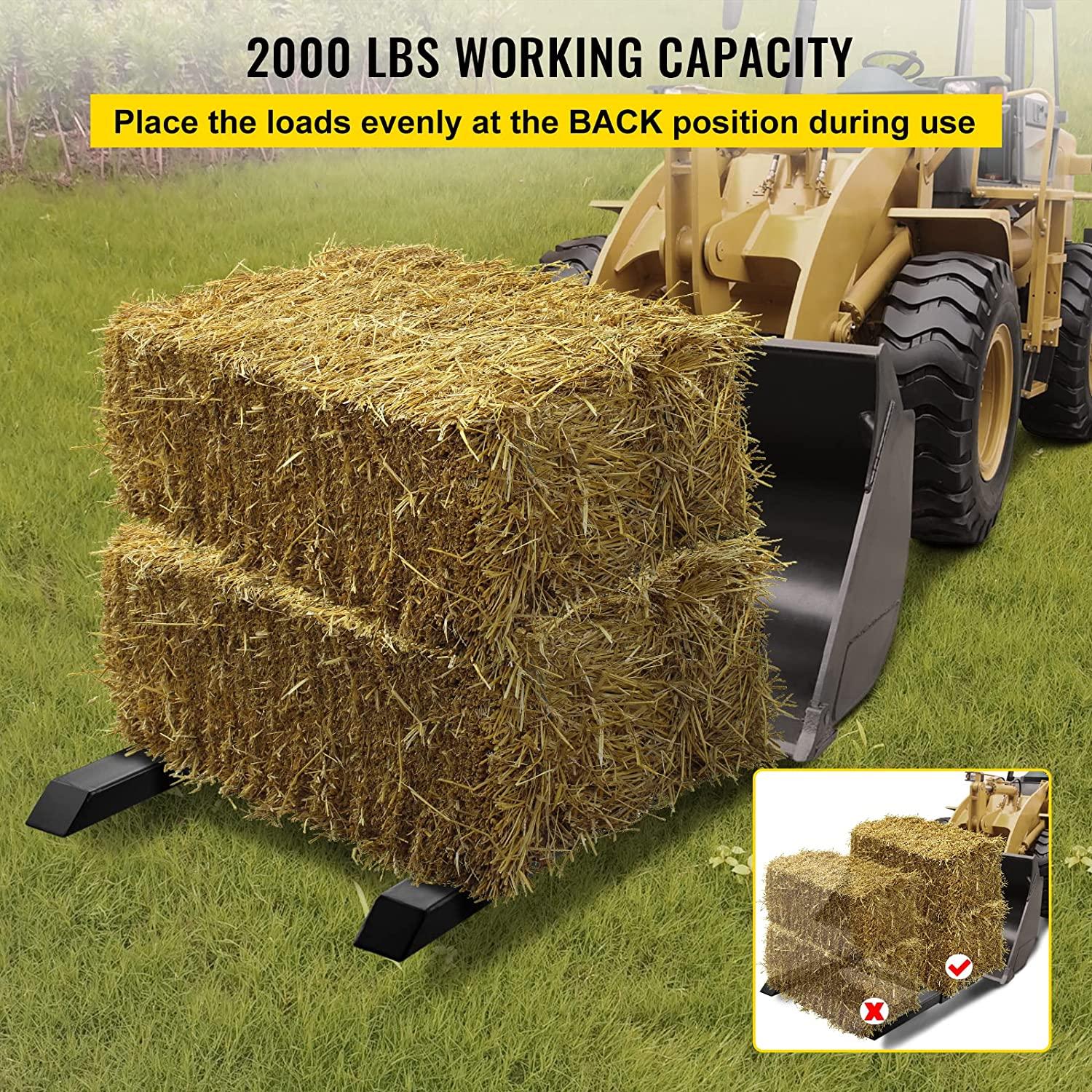 Mophorn Pallet Forks 33.5" 2000 Lbs Max, Clamp On Tractor Bucket Forks with Adjustable Stabilizer Bar, Heavy Duty Front Loader Forks 46.9" Total Length, Fork Attachment for Skid Steer,Loader Bucket