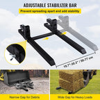 Mophorn Pallet Forks 33.5" 2000 Lbs Max, Clamp On Tractor Bucket Forks with Adjustable Stabilizer Bar, Heavy Duty Front Loader Forks 46.9" Total Length, Fork Attachment for Skid Steer,Loader Bucket