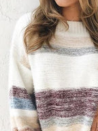 Round Neck Striped Print Loose Casual Women'S Sweater