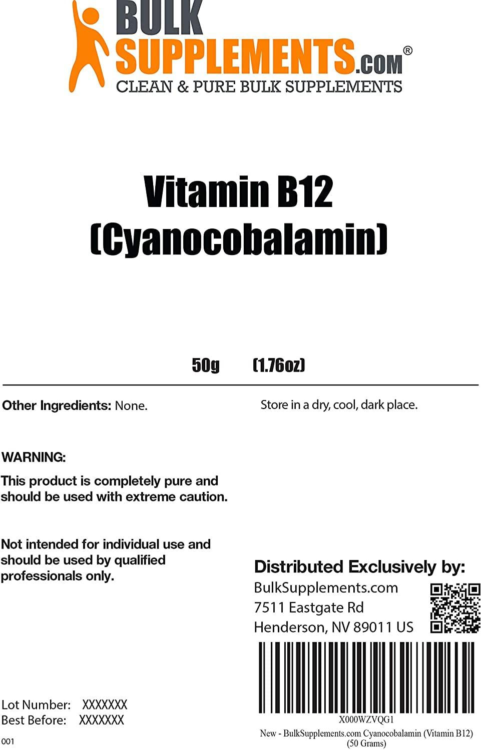 BulkSupplements.com Pure Cyanocobalamin (Vitamin B12) Powder (50 Grams - 1.8 oz)