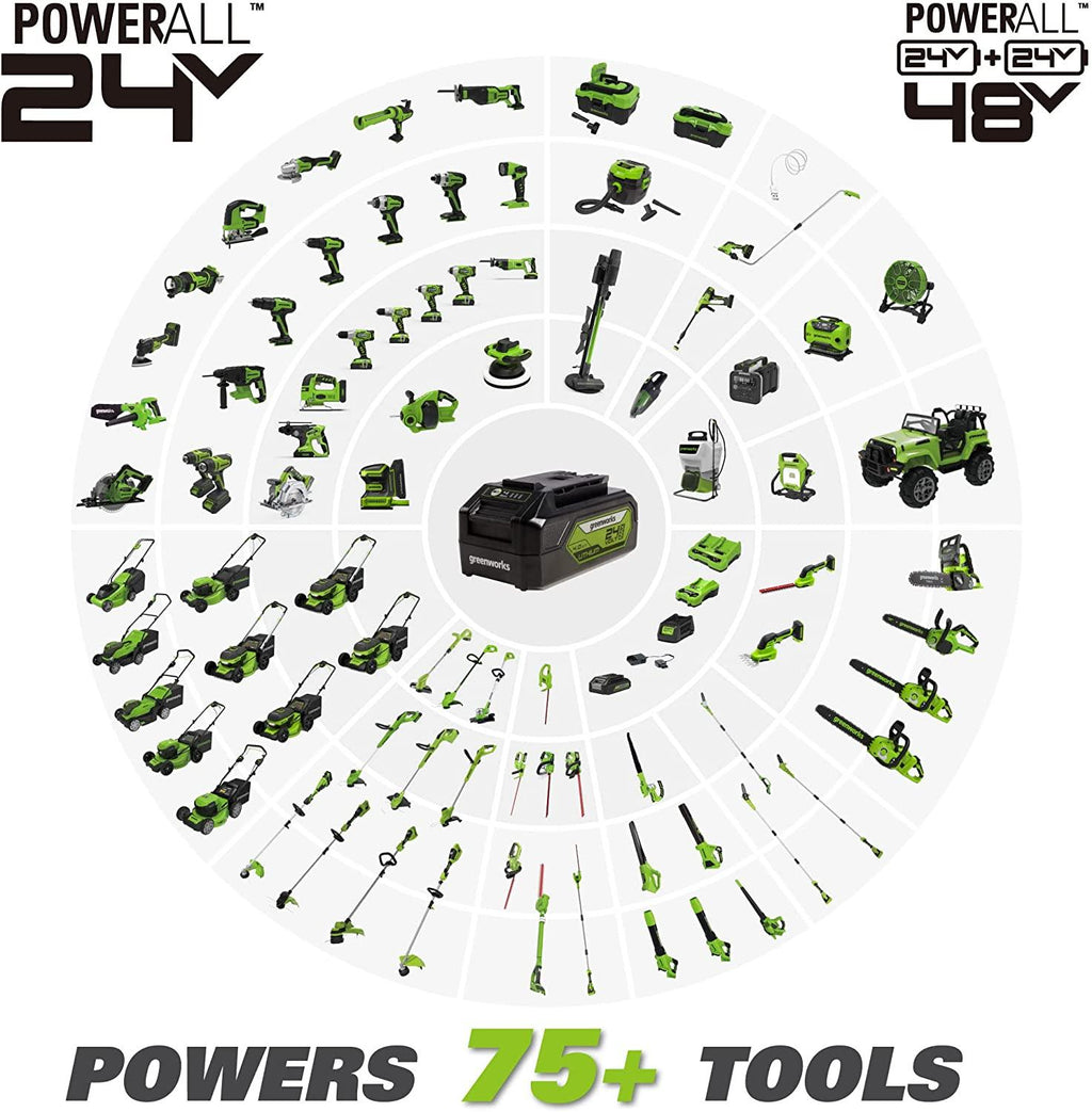 Greenworks 48V 21" Brushless Cordless Self-Propelled Electric Lawn Mower, Leaf Blower, String Trimmer, (4) 4.0Ah Batteries and (2) Rapid Chargers
