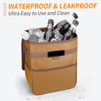 HOTOR Car Trash Can with Lid, Brown Car Trash Bag Hanging with Storage Pockets, Leak-Proof Car Garbage Can with Adjustable Straps, Magnetic Snaps, Waterproof Car Garbage Bin for Interior Car