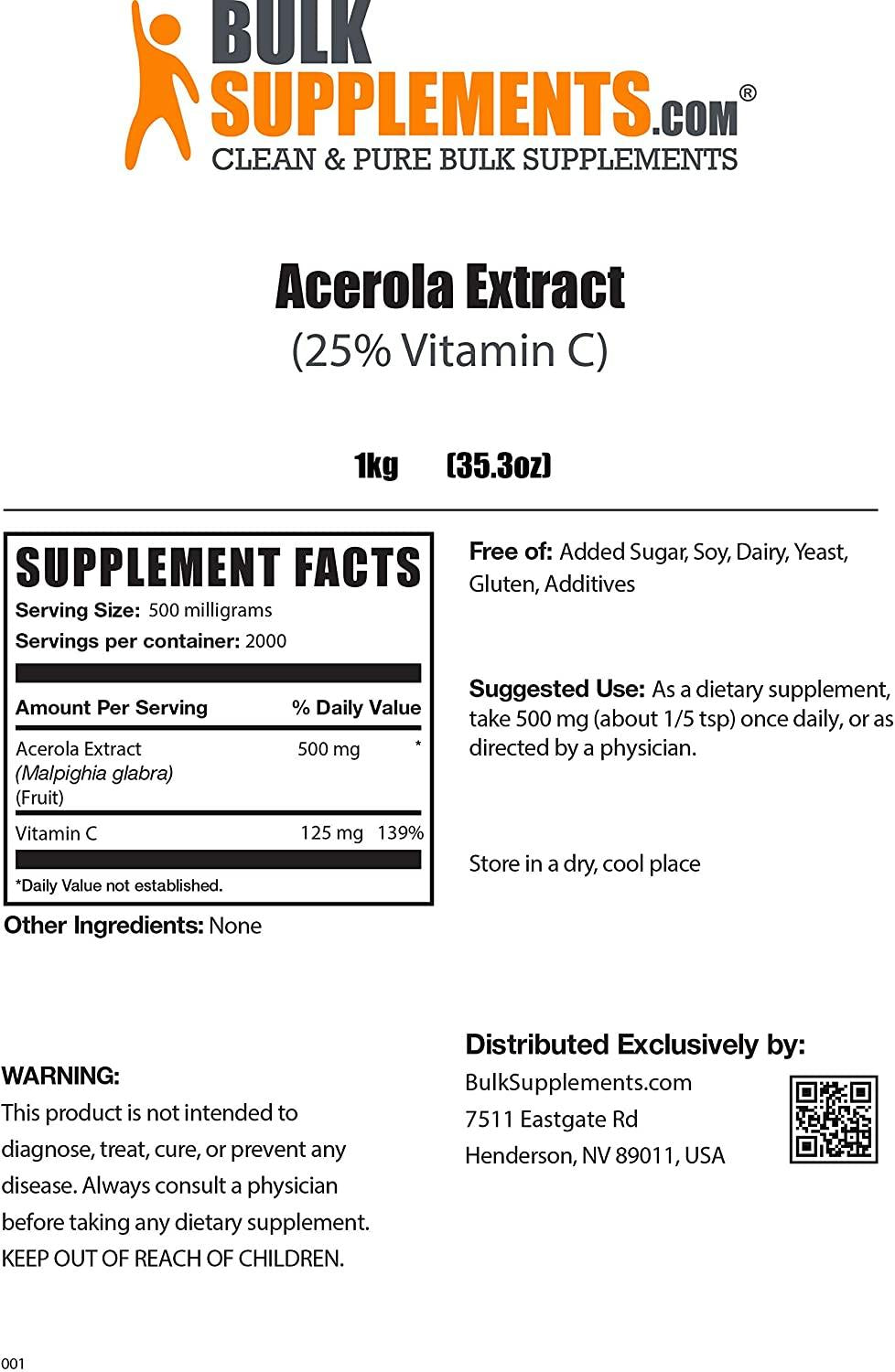 BulkSupplements.com Acerola Cherry Extract (25% Vitamin C) - Vitamin C Plant Based - Vitamin C - Acerola Cherry Powder (5 Kilogram - 11 lbs)