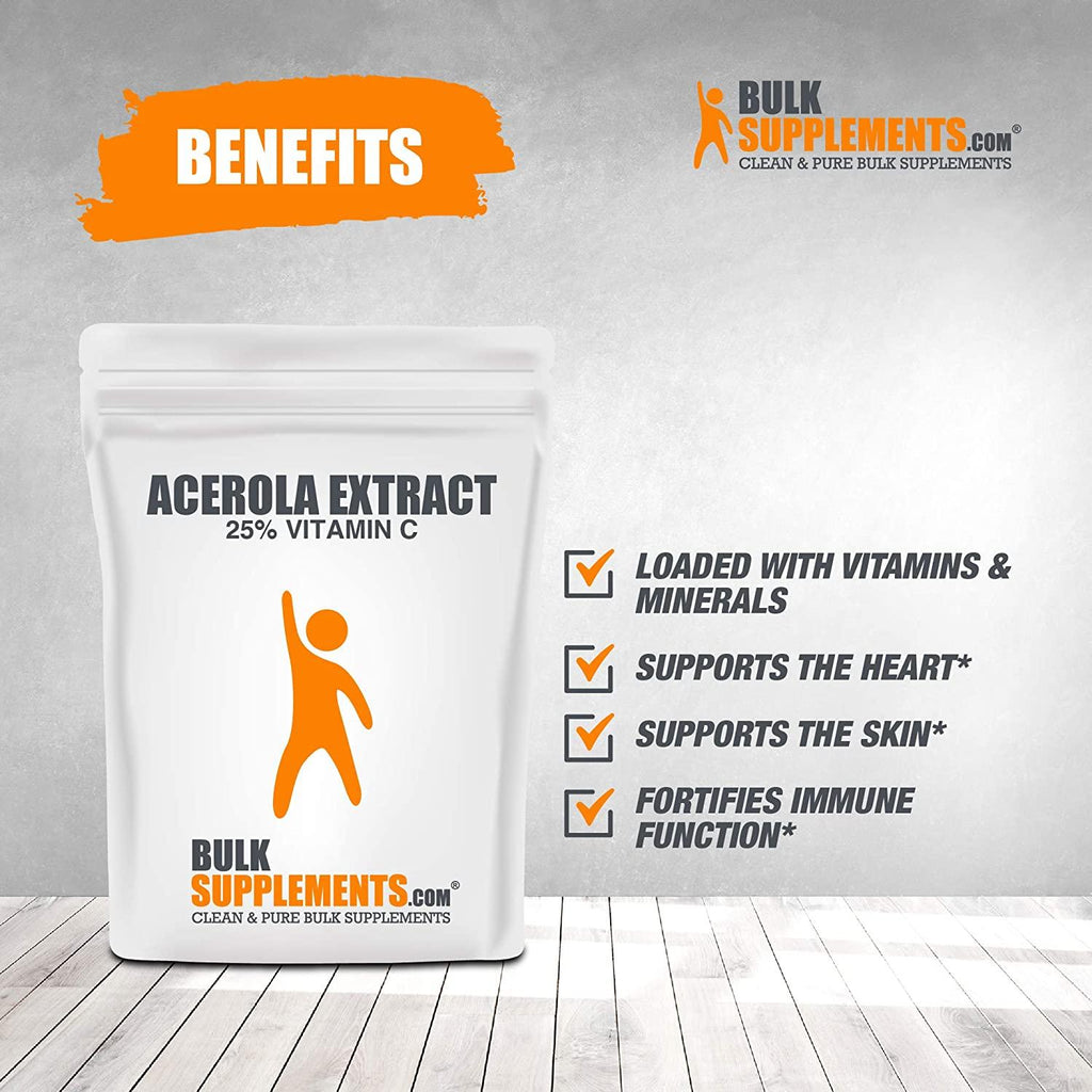 BulkSupplements.com Acerola Cherry Extract (25% Vitamin C) - Vitamin C Plant Based - Vitamin C - Acerola Cherry Powder (5 Kilogram - 11 lbs)
