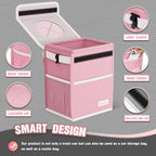 K KNODEL Car Trash Can, Waterproof Garbage Bag with Lid, Leak-Proof Car Trash Bin, Car Trash Hanging (Pink, Medium)