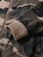 mens camo print patchwork zipper design drawstring hooded two pieces outfits