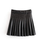 pleated leather mini skirt with belt