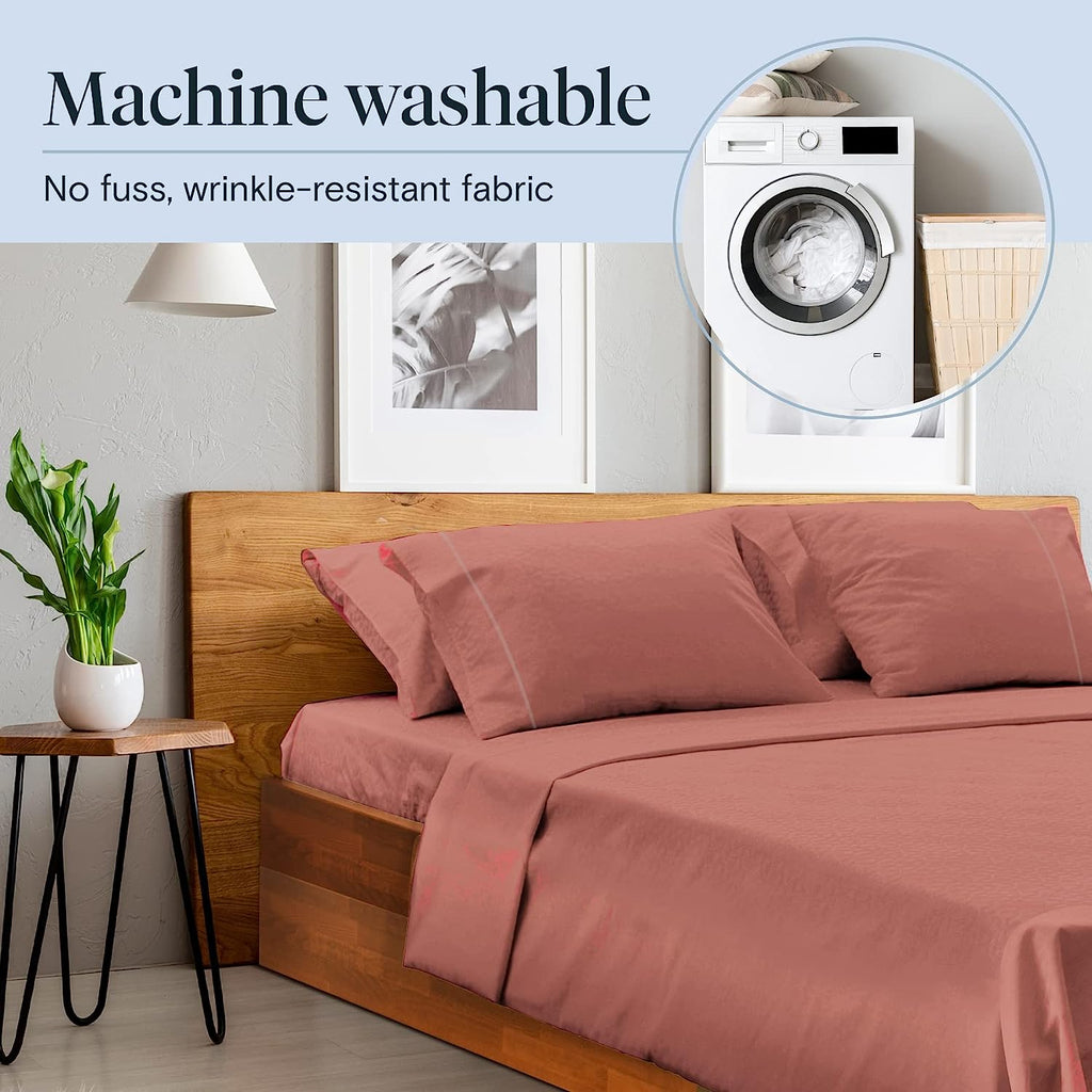 LuxClub 7 PC Split King Sheet Set Bamboo Sheets Deep Pockets 18" Eco Friendly Wrinkle Free Cooling Sheets Machine Washable Hotel Bedding Silky Soft - Salmon Pink Split King