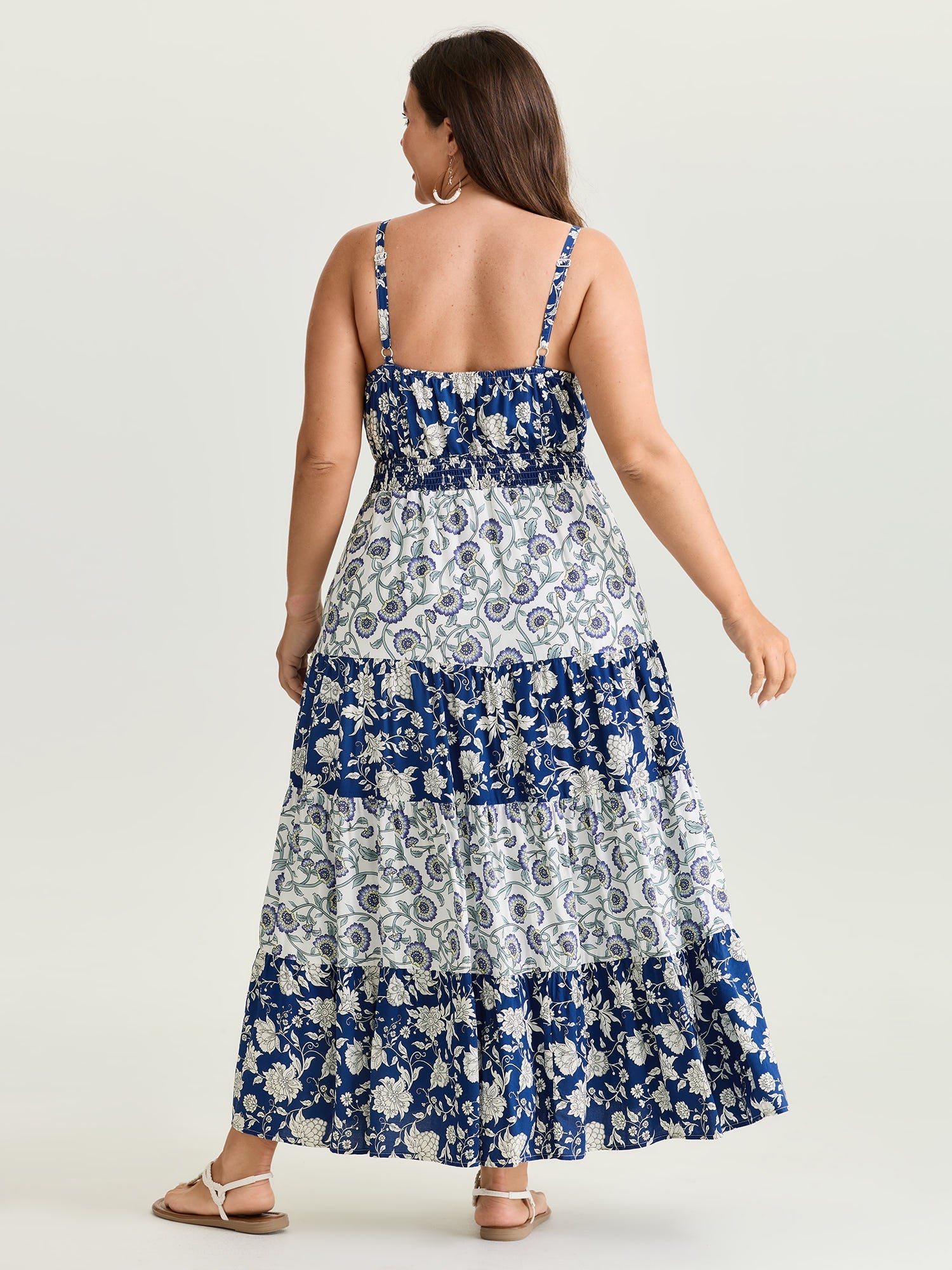 Colorblock Floral Print Tiered Maxi Dress