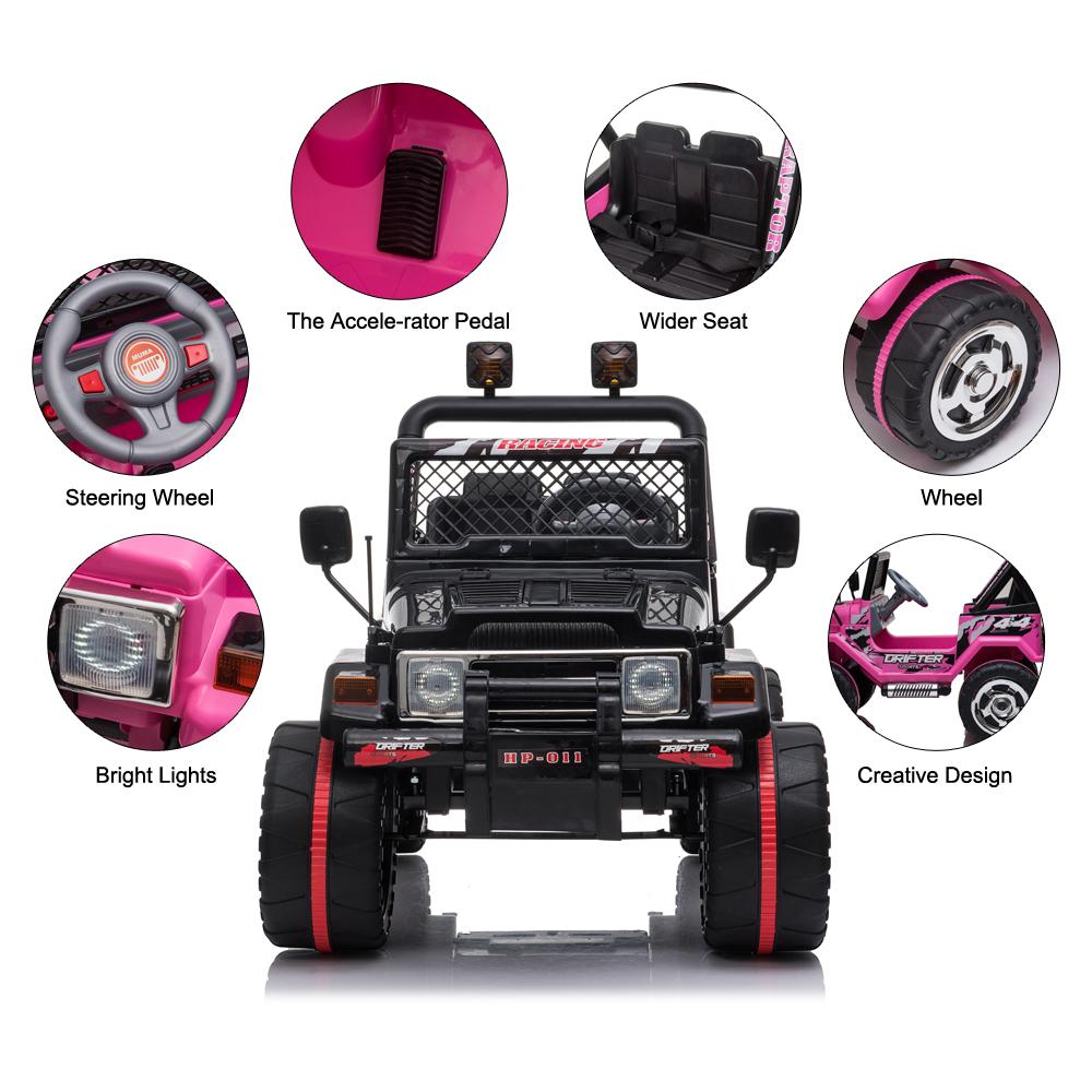 LEADZM LZ-11 Electric Car Child Jeep,Ride on Car for Kid,Double Drive with 2.4G Remote Control,12V 7AH Rechargeable Battery,LED Car Headlights-Pink