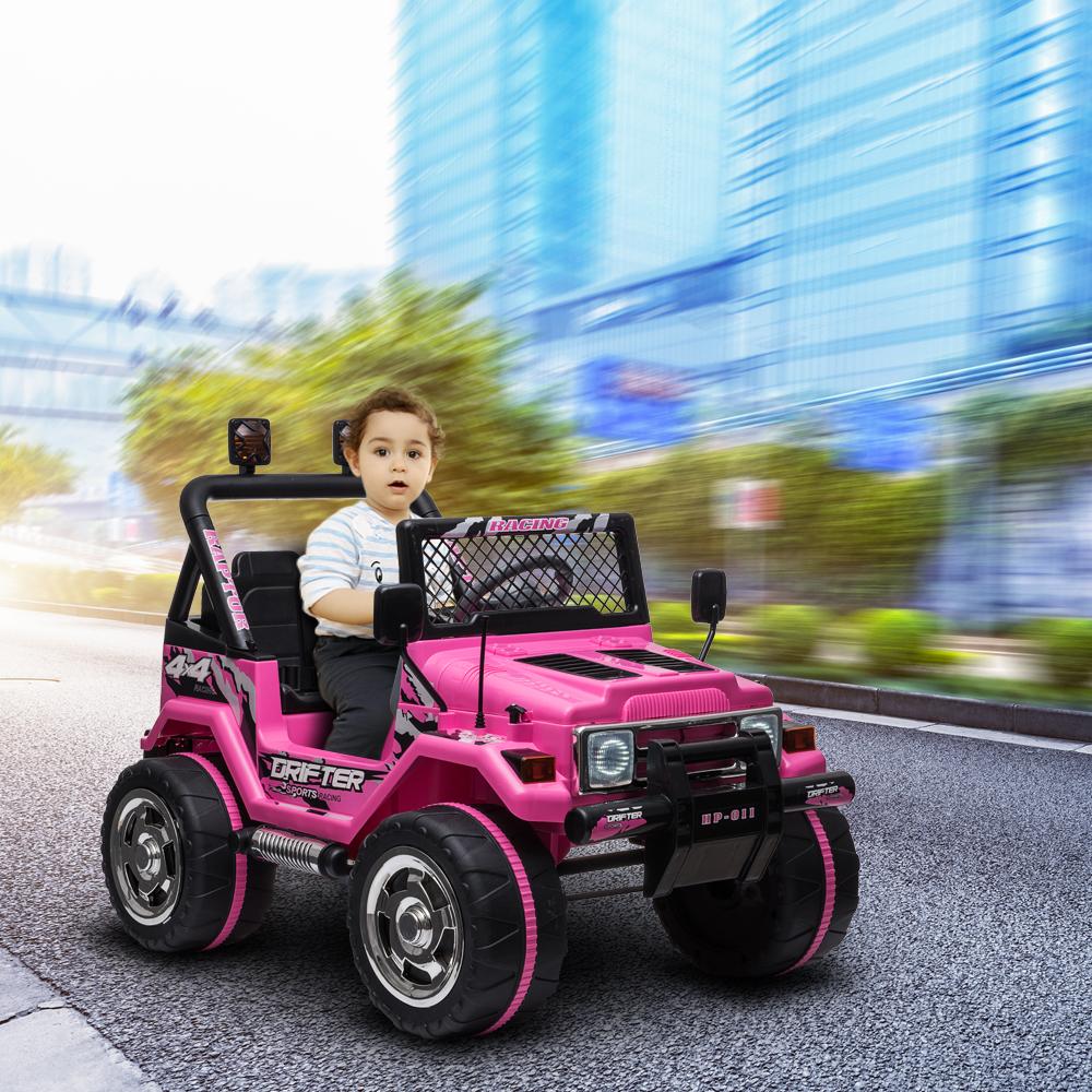 LEADZM LZ-11 Electric Car Child Jeep,Ride on Car for Kid,Double Drive with 2.4G Remote Control,12V 7AH Rechargeable Battery,LED Car Headlights-Pink
