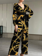 Women's Fashion Simple Metal Chain Print Jumpsuit