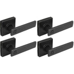 WestMatte Black Bed and Bath Door Lever with Square Rose (4-Pack)