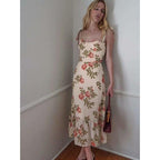 elastic floral print midi dress