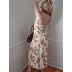 elastic floral print midi dress