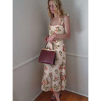 elastic floral print midi dress