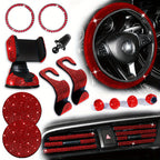 18pcs/set Light Luxury Hot Artificial Diamond Car Interior Set Crystal Steering Wheel Cover Mobile Phone Holder Women Car Interior Accessories