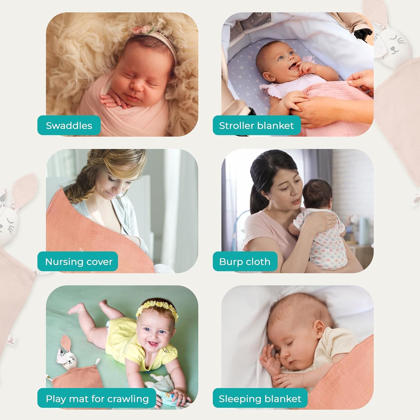 Baby Muslin Swaddle Blanket & Muslin Lovey Set – Soft Breathable 100% Cotton Muslin Security Blanket – Lovies for Babies, Boys & Girls – Perfect Set for Newborn