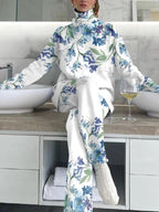 Women's Elegant Watercolor Floral Print Drop Shoulder Suit