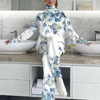 Women's Elegant Watercolor Floral Print Drop Shoulder Suit