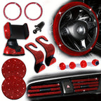 18pcs/set Light Luxury Hot Artificial Diamond Car Interior Set Crystal Steering Wheel Cover Mobile Phone Holder Women Car Interior Accessories