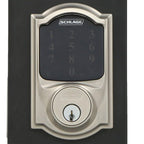 Camelot Satin Nickel Connect Z-Wave Plus Smart Deadbolt and Camelot Handleset with Accent Lever with Camelot Trim