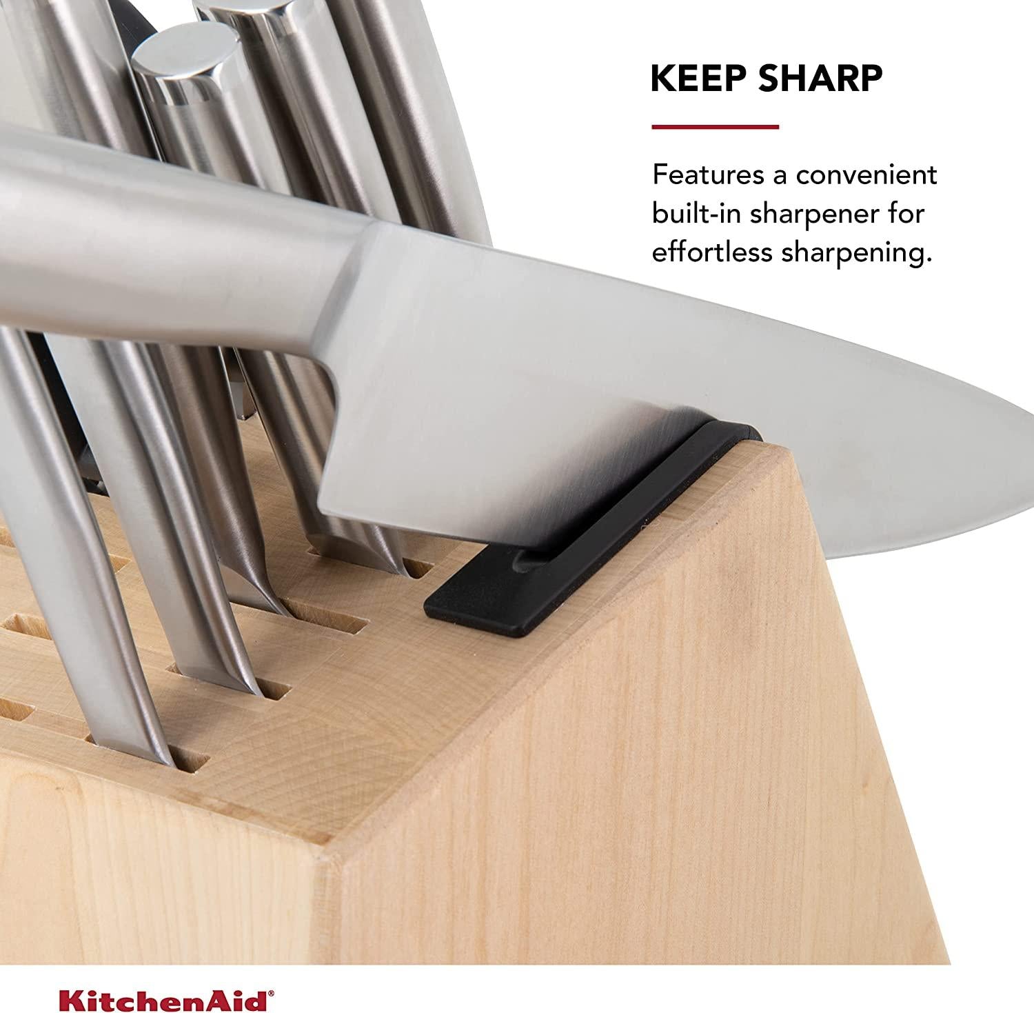 KitchenAid Gourmet 14-piece Forged Stainless Steel Block Set with Built-in Knife Sharpener, Natural